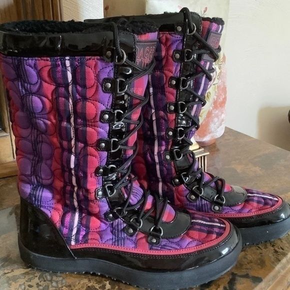 COACH AUTHENTIC PEGGEY BERRY MULTY QUILTED WOMAN HIGH BOOTS SIZE US 9 - Picture 1 of 12